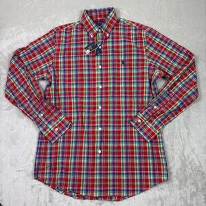 NWT Polo Ralph Lauren Red Plaid L/S Preppy Classic Fit Shirt Medium 15 1/2